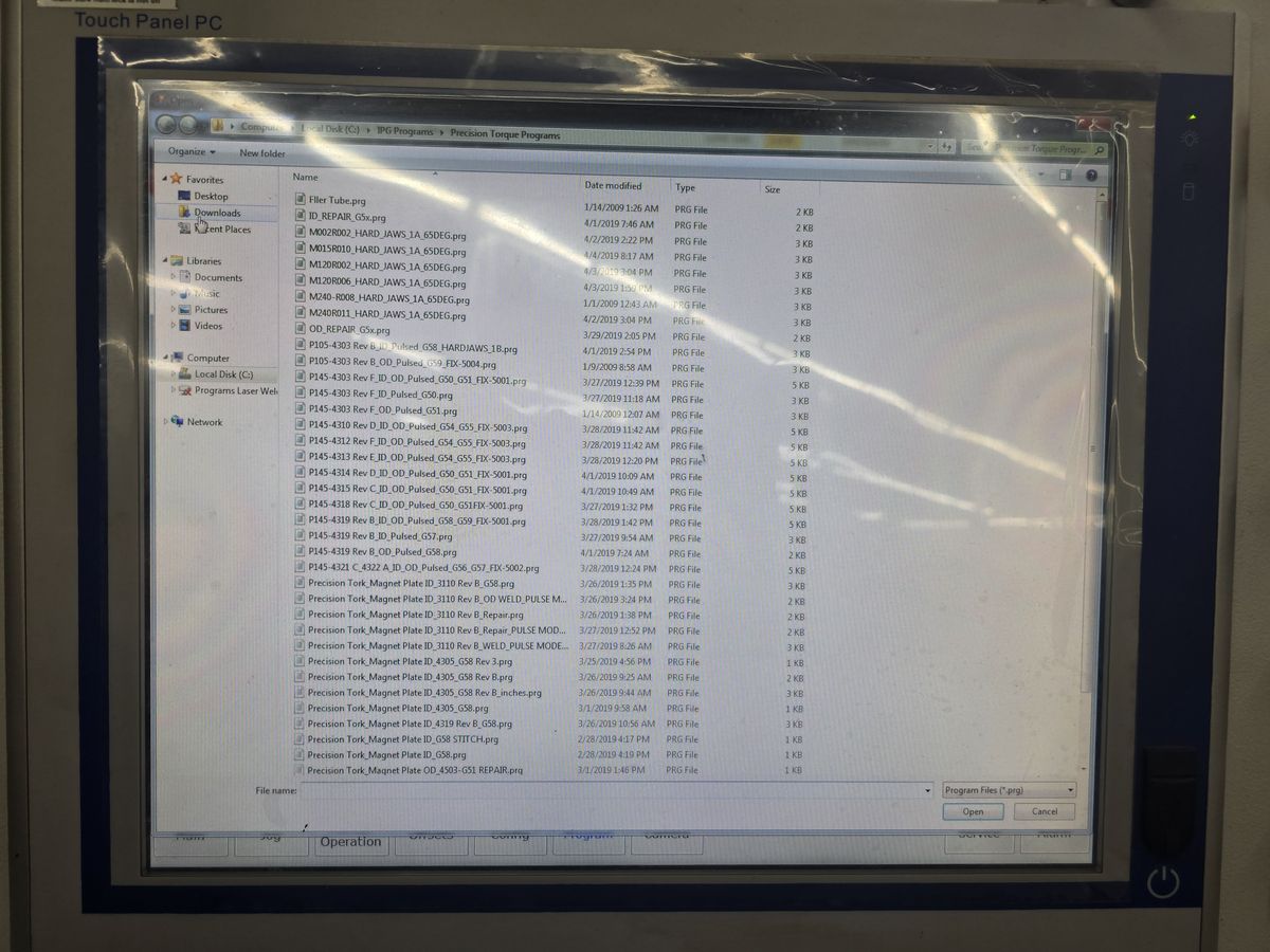 The Windows Open dialog just launched from the Program tab's File button, nothing selected.