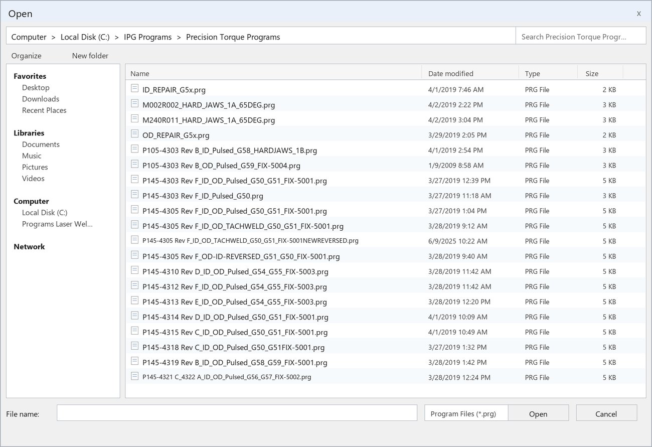 The program library dialog, File name box empty, live for the learner's selection.